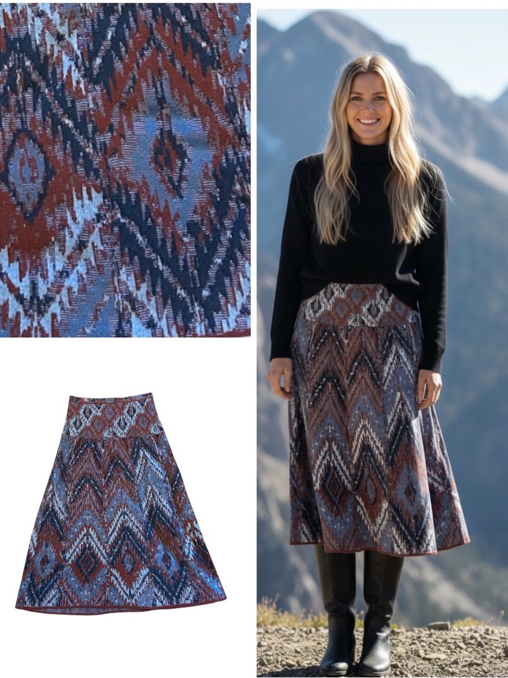 Peruvian Connection cotton Ikat midi skirt